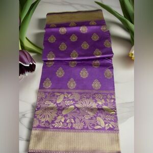 Elegant Purple and Gold Women's Saree Banarasi Designer Indian Wear Pure Silk